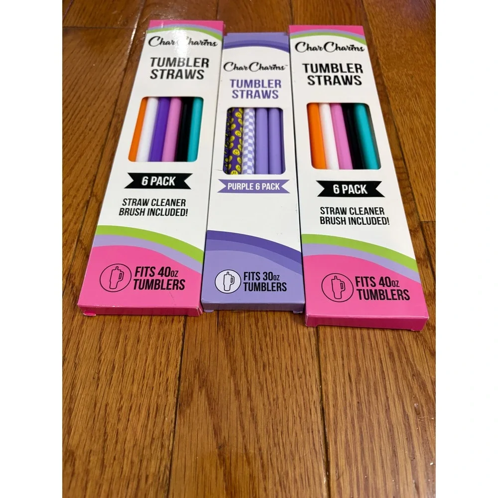 CharCharms Tumbler Straws 3 Pack Bundle Reusable BPA Free for 30oz 40oz Cups NEW